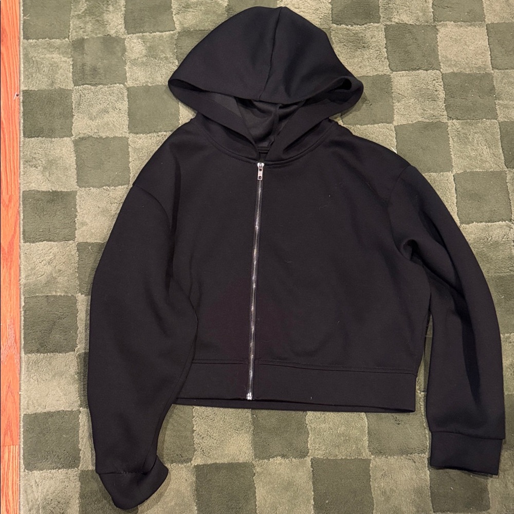 Black Zip-Up Hooded Sweatshirt